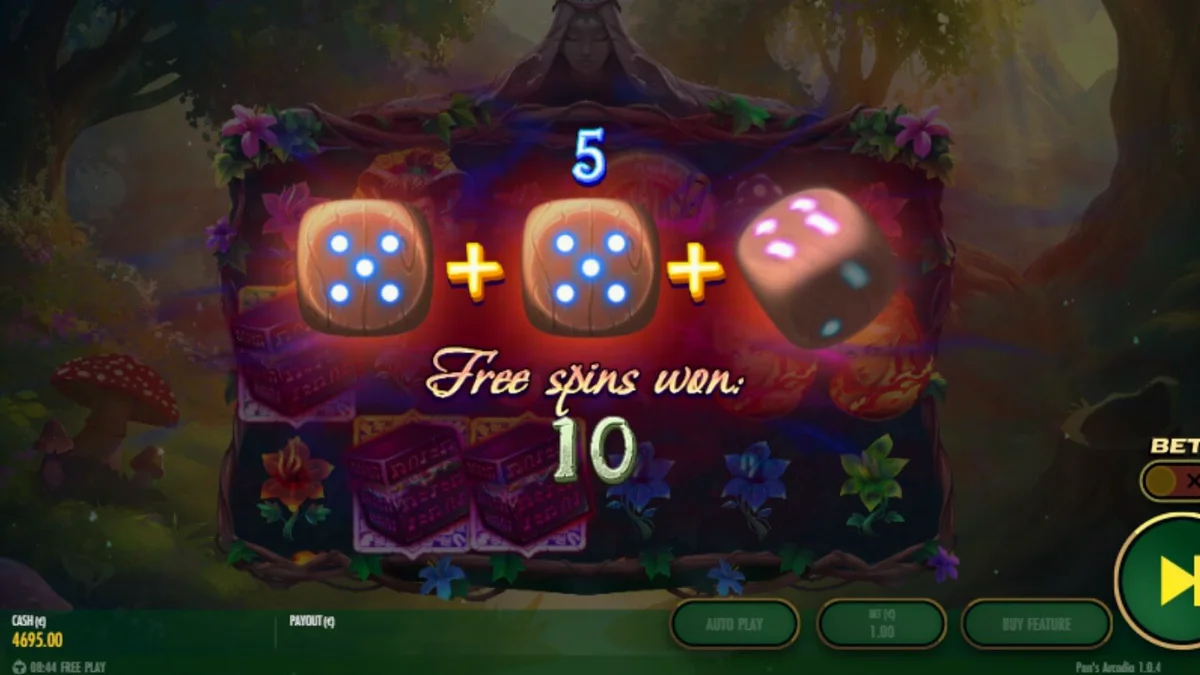 Pemandangan hutan mistis dan simbol mitologi dalam slot Pan's Arcadia